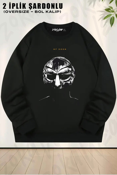 ZOKAWEAR سويت شيرت بياقة دائرية للجنسين من Mf Doom مطبوع Design قصة فضفاضة