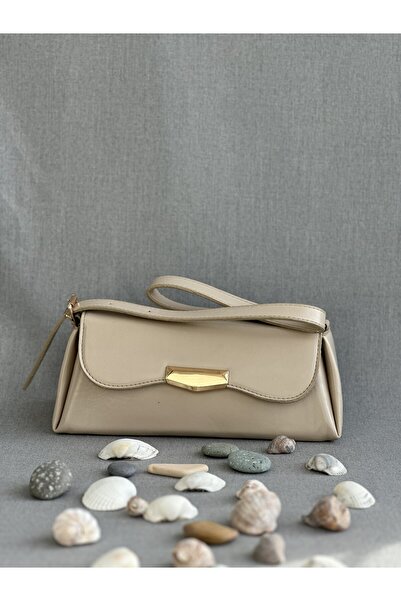 BUEM ÇANTA Bej Rengi Omuz Askılı Altın Tokalı Kadın Çantası