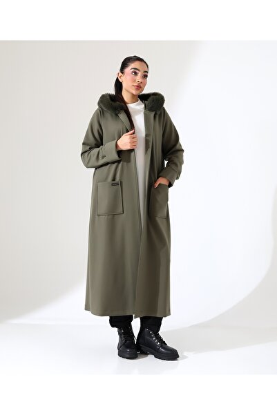 Fi'l Arz Fashion Women's Hooded Fur Tie-Up Long Cardigan