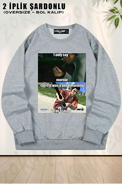 ZOKAWEAR Φούτερ Unisex Loose Fit Good Morning Yakuza Meme με τύπωμα Design oversized με λαιμόκοψη