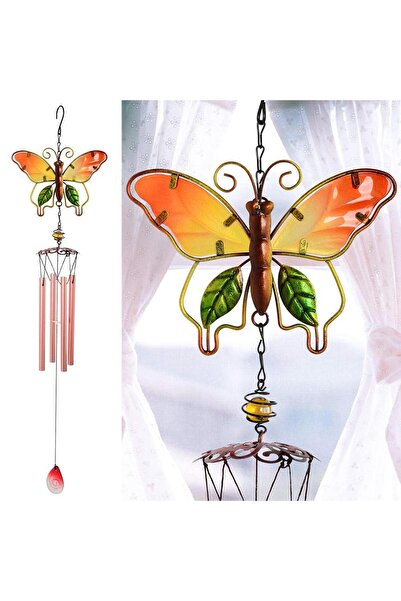 e-life shop Feng Shui Kelebek Tasarımlı Cam İşlemeli Rüzgar Çanı Bahçe Balkon...