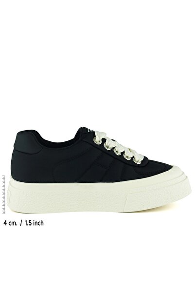 Erkan Saçmacı Black Beige Vegan Stone Lace-Up Round Toe Flatform Sole Casual Sneaker Sports Shoes