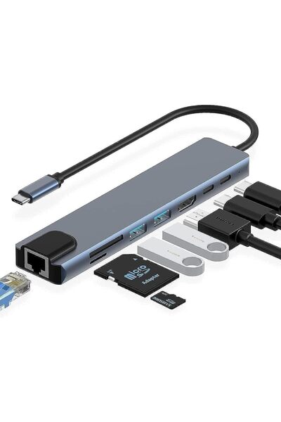 007 موزع أنوان USB-C متعدد المنافذ 8 في 1 - HDMI بدقة 4K، شحن PD، إيثرنت، USB...