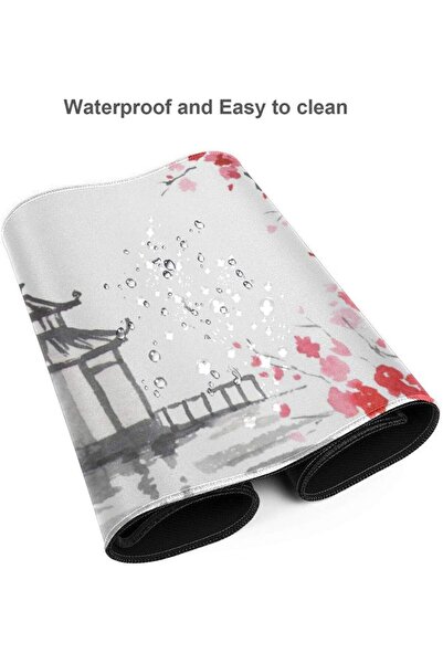 Generic Gaming mouse pad — Japanese cherry blossom print, XL desk mat 31.5×11.8 in, stitched edges, non-s