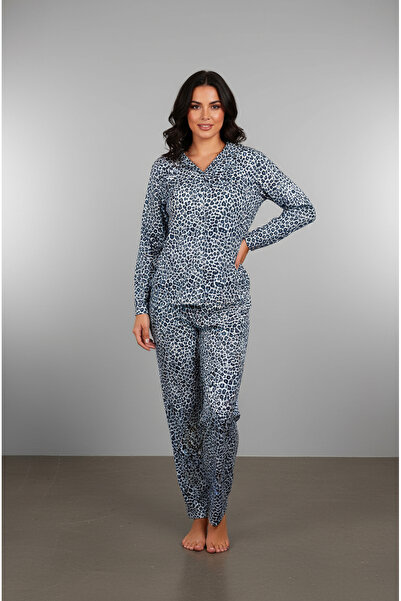 Bravie Suede Shirt Pajama Set 7102 Leopard Blue
