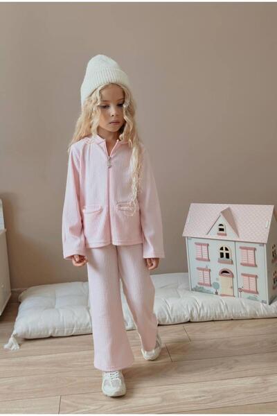RAPAPA Girl's Powder Ribbed Zippered Tracksuit Set 6009