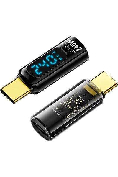 Generic 2Pcs USB-C Adapter with V/A/W LED Display, 240W PD USB-C Male to Female, 40Gbps, 8K Video