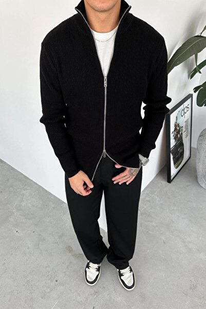 HAFKAGİYİM Black Full Zip Basic Knit Sweater