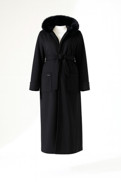 Fi'l Arz Fashion Women's Hooded Fur Tie-Up Long Cardigan