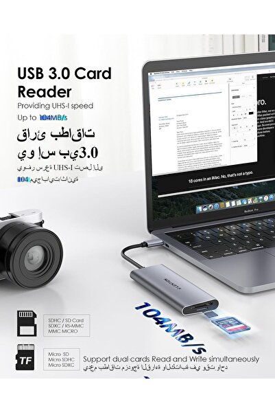 LENTION USB C Hub with 4K HDMI, 3x USB 3.0, SD Card Reader (C34, Space Gray)