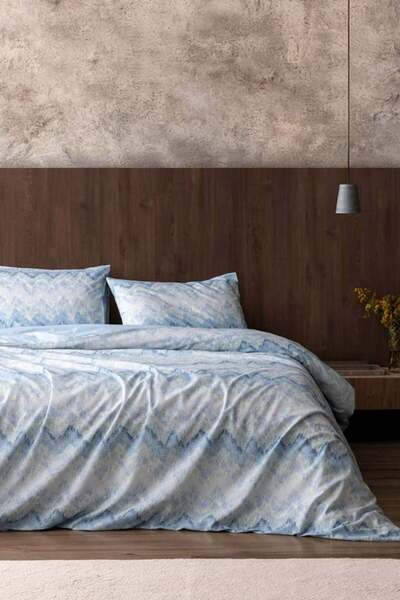 Madame Coco Новий сезон Froncois King Size Бавовняний комплект постільної білизни з принтом - Синій - Синій