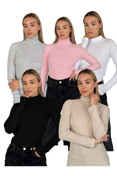 RDK Giyim Σετ 5 τεμαχίων πουλόβερ με ζιβάγκο από βαμβάκι Unisex - Γκρι Ροζ Λε...