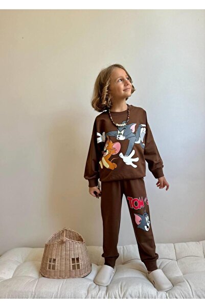 RAPAPA Boy's Printed Bottom Top Brown Tracksuit Set - 4053