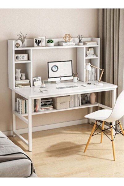 Bangiga مكتب كمبيوتر مع رف تخزين، طاولة دراسة للكتابة مع رف كتب للطلاب أو مكتب منزلي