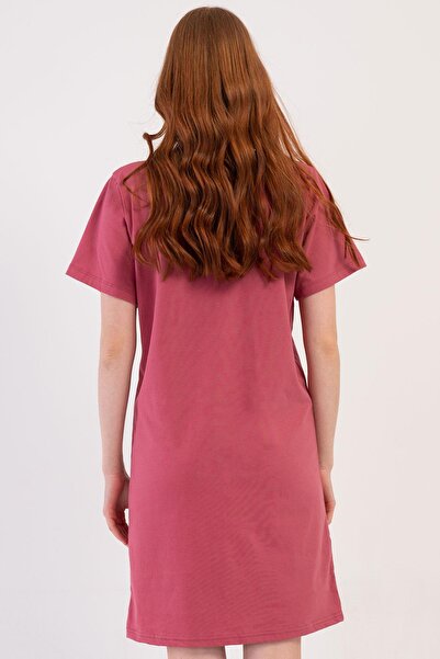 VİENETTA Women's Short Sleeve Breastfeeding-Friendly Burgundy Color Maternity Tunic C2T3N1014