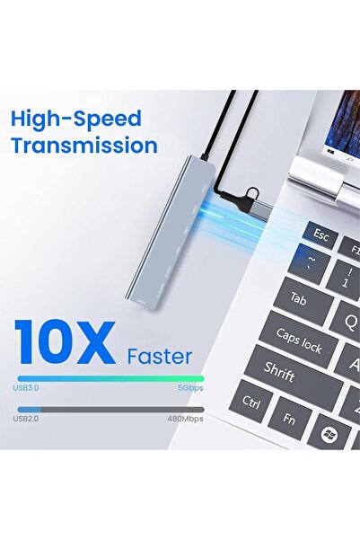 HASTHIP 8-in-1 USB C Hub for MacBook/PC - 100W PD, USB 3.0/2.0, SD/TF Card Reader, 20cm Cable