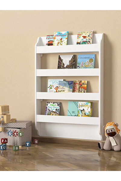 dorpek Drama Çocuk Odası Montessori Kitaplık - Eğitici Çocuk Kitap Rafı, Şık Beyaz Raf