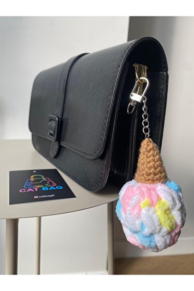 ÇANTA سلسلة مفاتيح على شكل حقيبة قطة وحلوى الآيس كريم