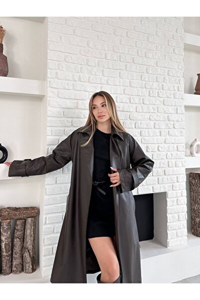 ALVOR SUNİ BELİ KEMERLİ ASTARLI DERİ TRENÇKOT