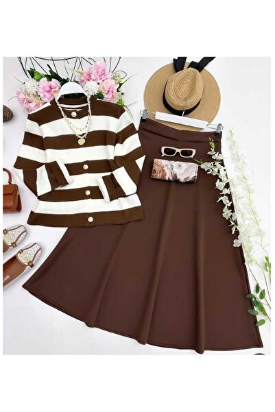 MODA VEDAT Women's Cardigan-Skirt 2-Piece Set