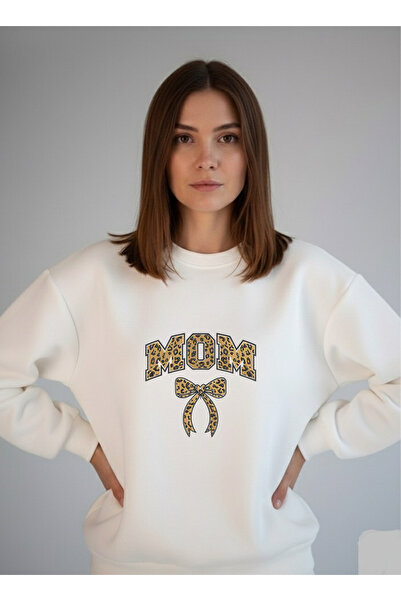 LORVEX Γυναικείο φούτερ με λαιμόκοψη ποδηλάτου και λευκό στάμπα λεοπάρ