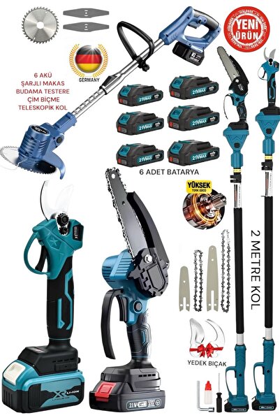 SCHUTZENGER 6 Akülü Şarjlı Dal Budama Makası-Dal Kesme Yağlamalı Testere-Şarj...