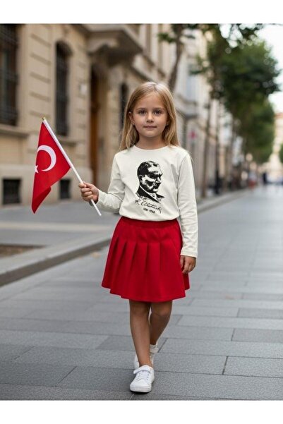 Zekids Παιδικό βαμβακερό μπλουζάκι Atatürk και Signature B με τύπωμα με μακρι...