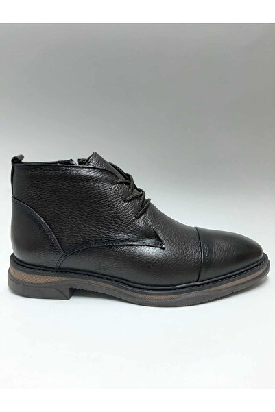 marutti Genuine Leather Brown Zippered Lace-Up Classic Men's Winter Boots with Fur Inside