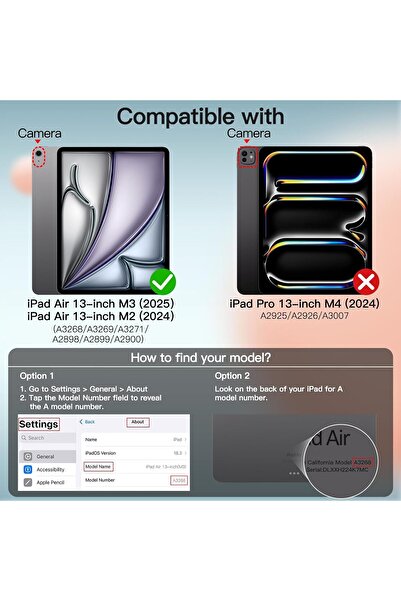 JETech جراب لجهاز iPad Air مقاس 13 بوصة M3/M2 (2025/2024) - غطاء ذكي رفيع ذو ظهر صلب (أسود)