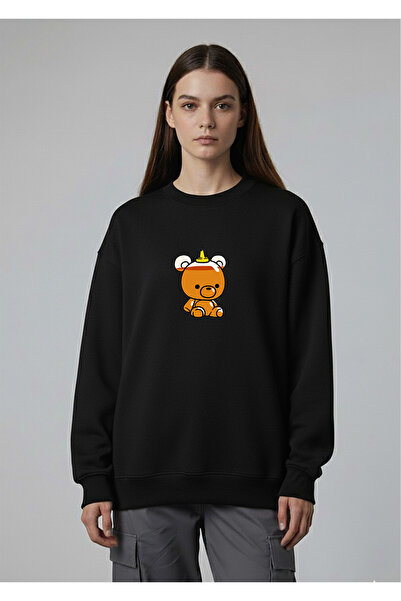 LORVEX Oversized Women's Crew Neck Sweatshirt Bal Dolu Ayicik Printed