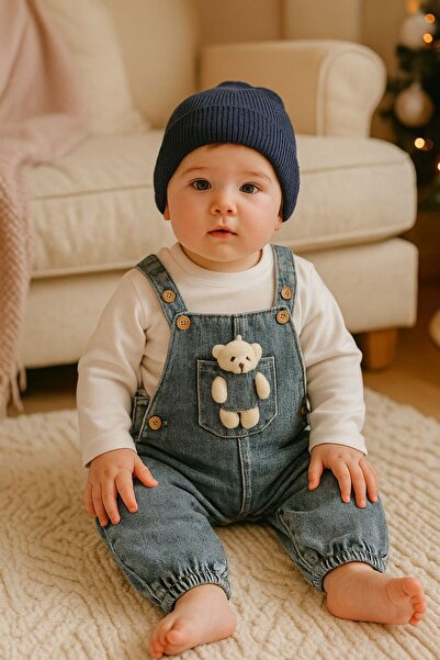 Mişsa Bebe Unisex Teddy Bear Baby Jeans Salopet with Teddy Bear 2 Pieces
