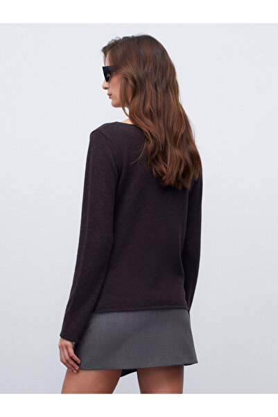 Dilvin 100% Cashmere Boat Neck Sweater-Brown M.