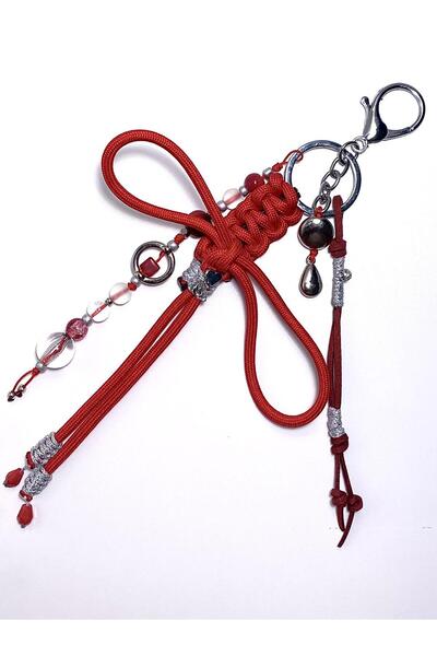 She Sells Custom Design Modern Bag Charm with Paracord and Suede String Bow and Silver Plated Detail