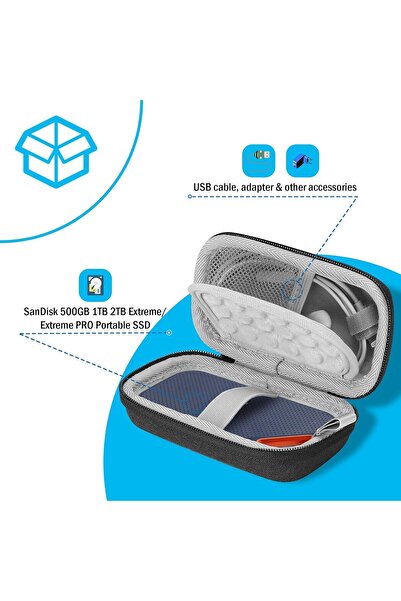 PROCASE Hard EVA Carrying Case for SanDisk Extreme Portable SSD (500GB/1TB/2TB) - Black