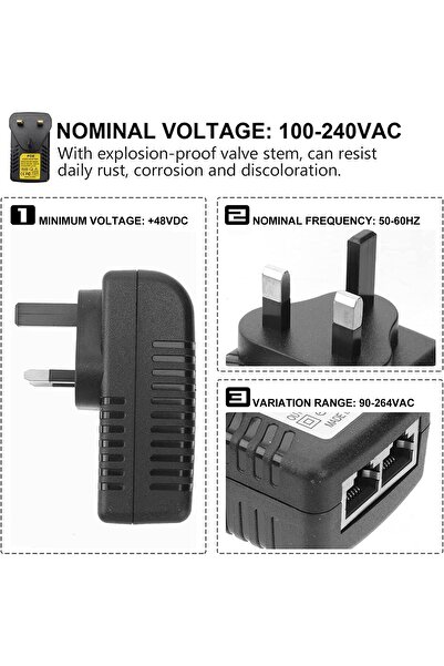 007 حاقن طاقة تيار مستمر 48 فولت 0.5 أمبير مزود بخاصية PoE من Siocsy مع قابس ...