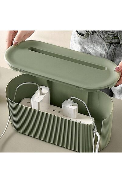 Yelajoy صندوق منظم الكابلات - تخزين مأخذ كهربائي على الطراز الاسكندنافي مع غطاء (أخضر)