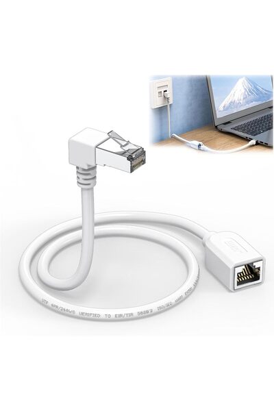 KASTWAVE كابل تمديد إيثرنت RJ45 بزاوية قائمة 90 درجة من Cat6 ذكر إلى أنثى، بط...