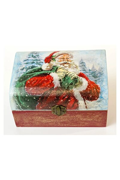 Kumiko Art Wooden chest-type box decorated with Santa Claus, 18x13x10 cm.