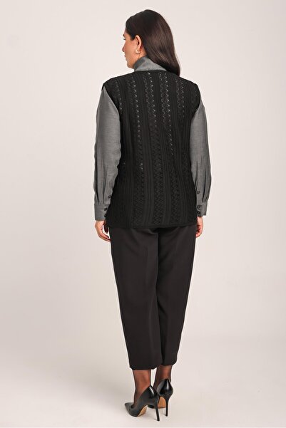 Uludağ Triko Жіночий чорний мереживний вишитий мерсеризований трикотажний жилет 30029