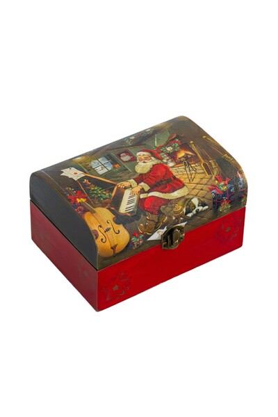 Kumiko Art Chest box decorated with Santa Claus, 18x13x10 cm