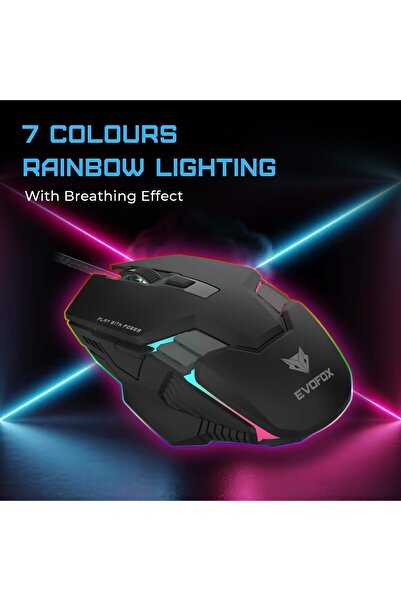 EvoFox Spectre USB Wired Gaming Mouse (Black) - Up to 3600 DPI, 6 Buttons, RGB