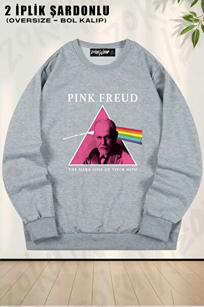 ZOKAWEAR Unisex Bol Kalıp Pink Freud Dark Side cu imprimeu Design supradimens...