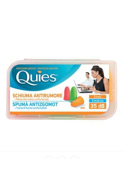 Quies Quies Multicolor Foam Ear Plugs, Noise Cancelling, 3 Pairs