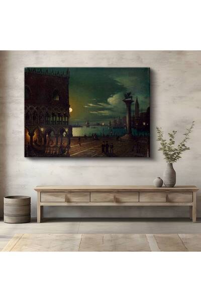 Generic Brand Ippolito Caffi Veneția San Marco Peisaj nocturn Pictură pe pânz...