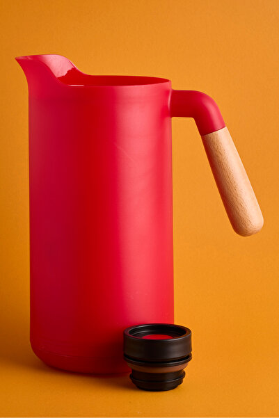 Perotti Lotus Nordic Bambu Saplı Cam Vakumlu Termos 1000 ml Kırmızı