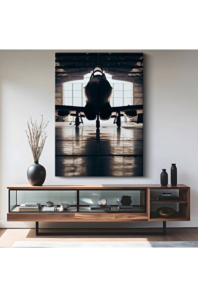 TosbArt Askeri Savaş Uçağı Hangar Manzarası Kanvas Tablo Modern Havacılık San...