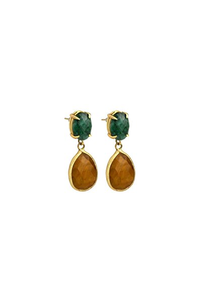 CAL'S Natural stone emerald and tiger's eye earrings