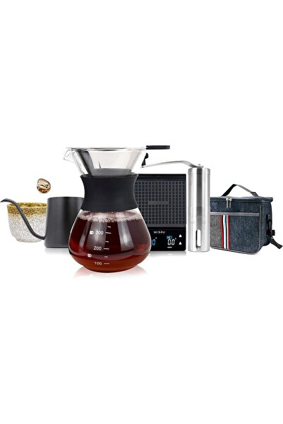 MIBRU Chemex-style 8-in-1 Coffee Brewing Set with 400ml Bag - White Stainless Steel