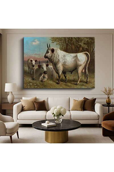 GülsenArt Paul L. Dreux, Tauri albi, Animale de fermă, Pictură pe pânză, Pict...