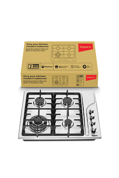 İMPEX Built-In 4 Burner Gas Hob | Stainless Steel | Auto Ignition | Silver